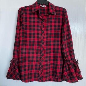 beachlunchlounge Red and Black Plaid Button-Down Shirt, Size S